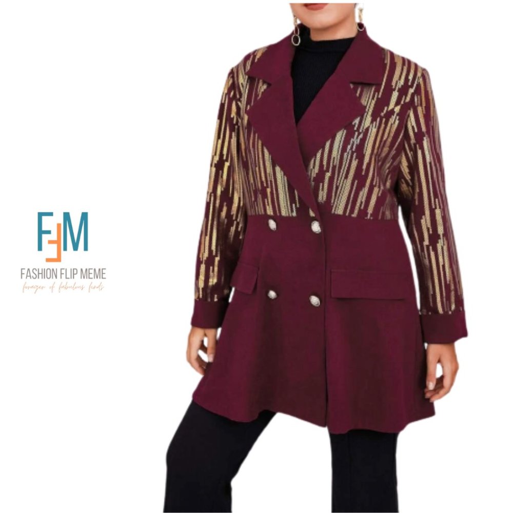 New! Suede-Feel Double Breasted Gold Metallic "Sequin" Trim Blazer Dress